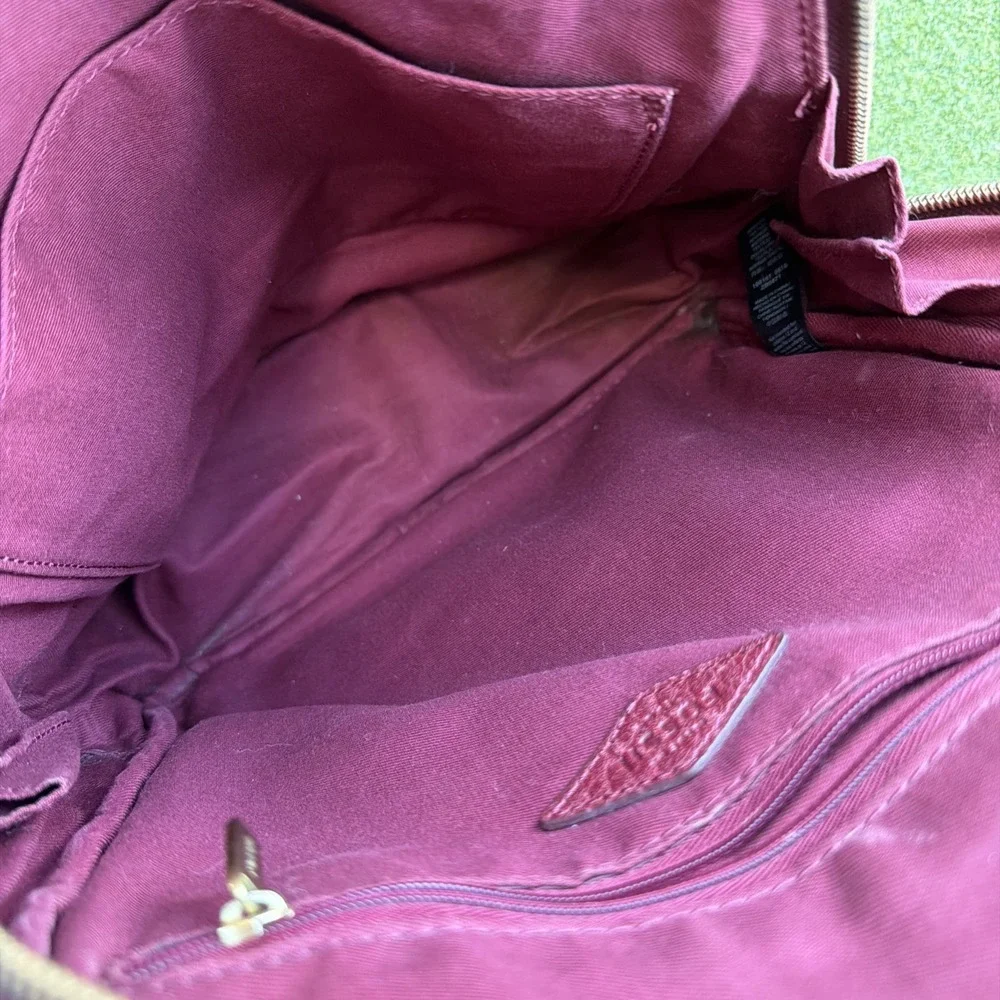 Fossil Textured Min Backpack Dark Red Lamb Hide Leather Gold Zippers Vintage
